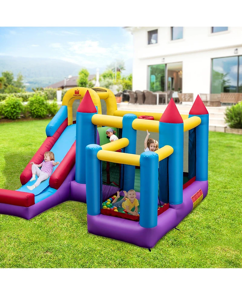 Gymax Inflatable Bounce House 5-in-1 Inflatable Bouncer Indoor&Outdoor w/ 680W Blower