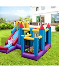 Gymax Inflatable Bounce House 5-in-1 Inflatable Bouncer Indoor&Outdoor w/ 680W Blower