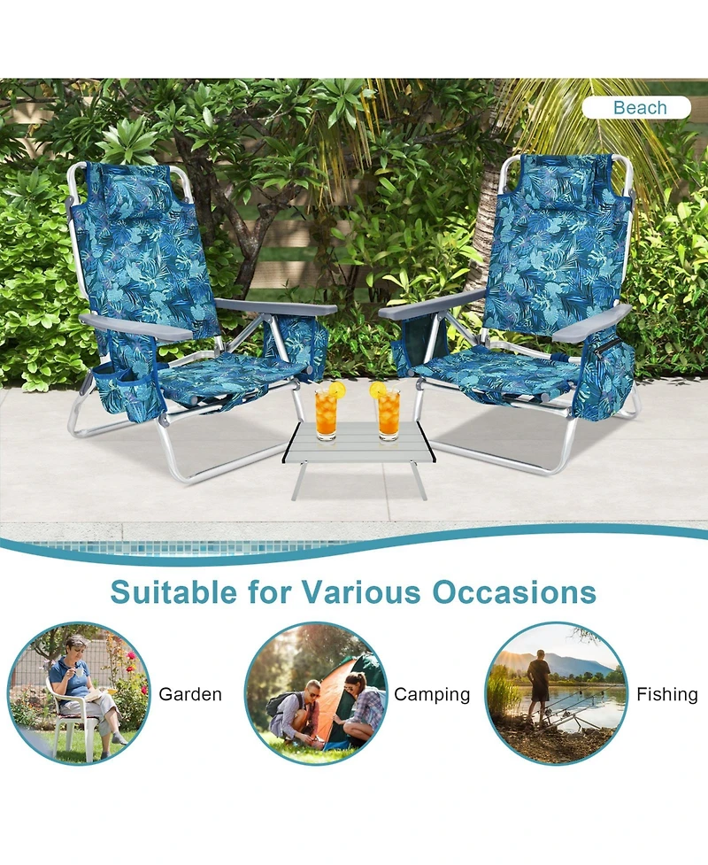 Gouun 2 Packs 5-Position Outdoor Folding Backpack Beach Table Chair Reclining Chair Set