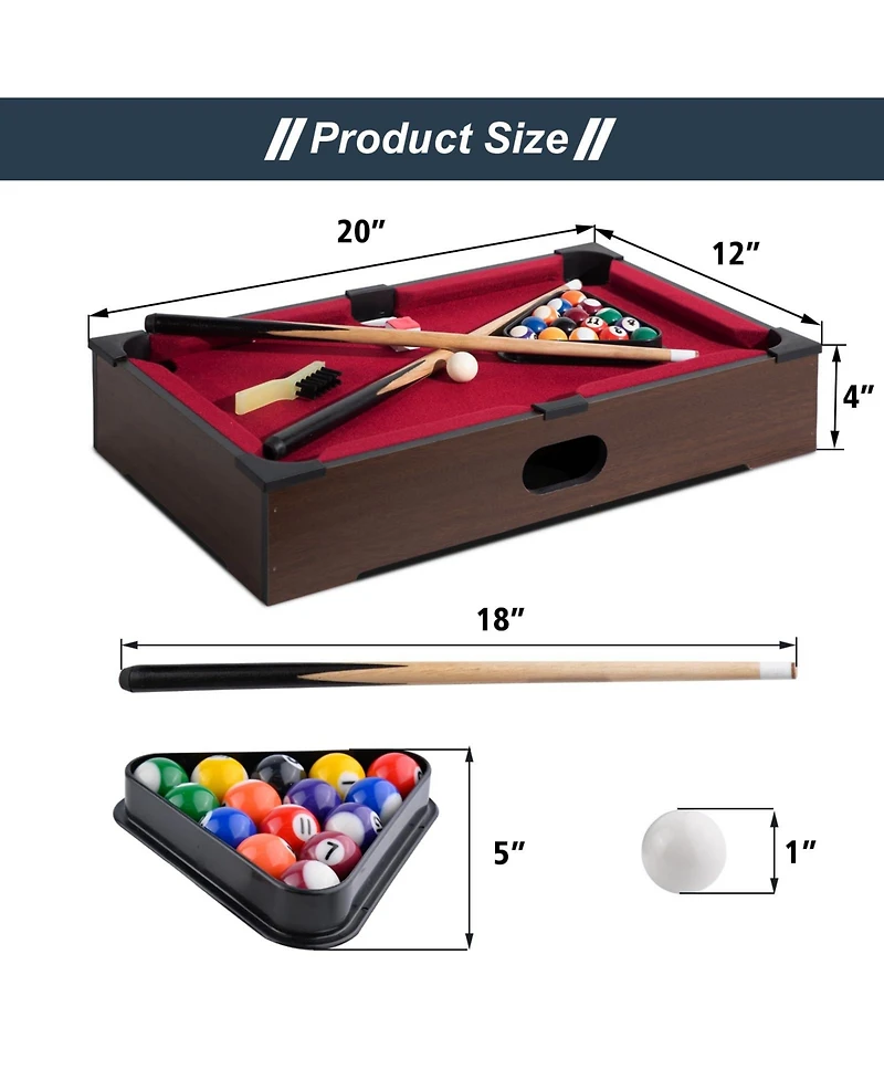 Sugift 20" Mini Pool Table Set, Tabletop Billiards Game w/Cues, Balls & Accessories, Portable for Kids & Adults