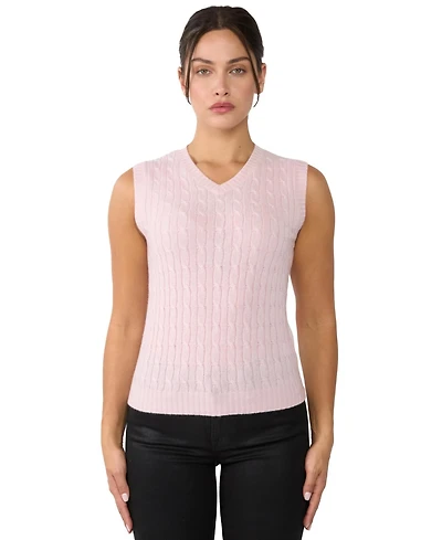 Jennie Liu Women's 100% Cashmere V Neck Cable-knit Sweater Vest
