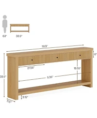 Tribesigns Wood Console Table Long Sofa Table with 3 Drawers, 70.9 inch Entryway Table Oak Hallway Table with Open Storage Shelves Wooden Couch Table