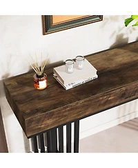 Tribesigns 55-Inch Console Table for Entryway, Industrial Wood Hallway Table with Stylish Metal Frame, Sofa Foyer Table for Living Room, Entrance, Bla