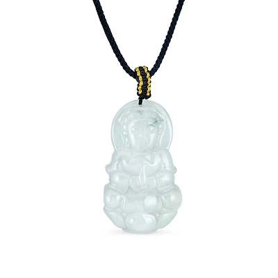 Bling Jewelry Yogi Amulet Boho Chalcedony Carved Buddha Pendant Necklace Black Cord