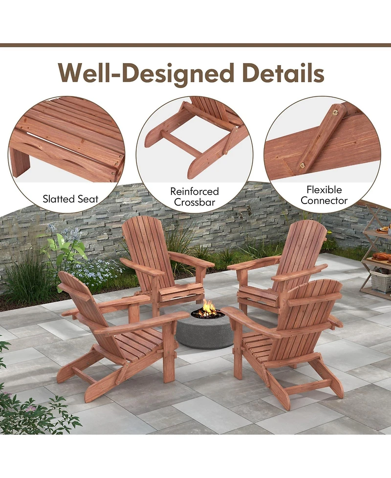 Gouun 1 Piece Folding Adirondack Chair with High Backrest and Wide Armrests