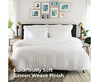 Cariloha Luxurious Sateen Duvet Cover | Queen | Solid White | Viscose Material | Soft, Comfortable & Wicks Moisture