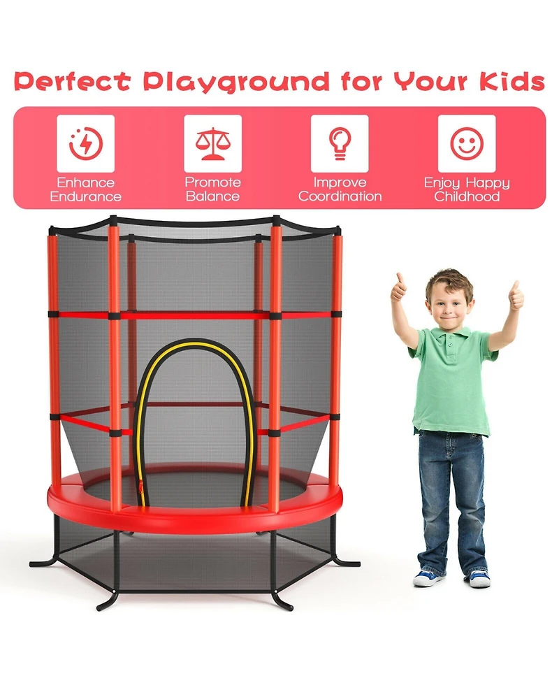 Gouun 55 Inch Kids Recreational Trampoline Bouncing Jumping Mat with Enclosure Net