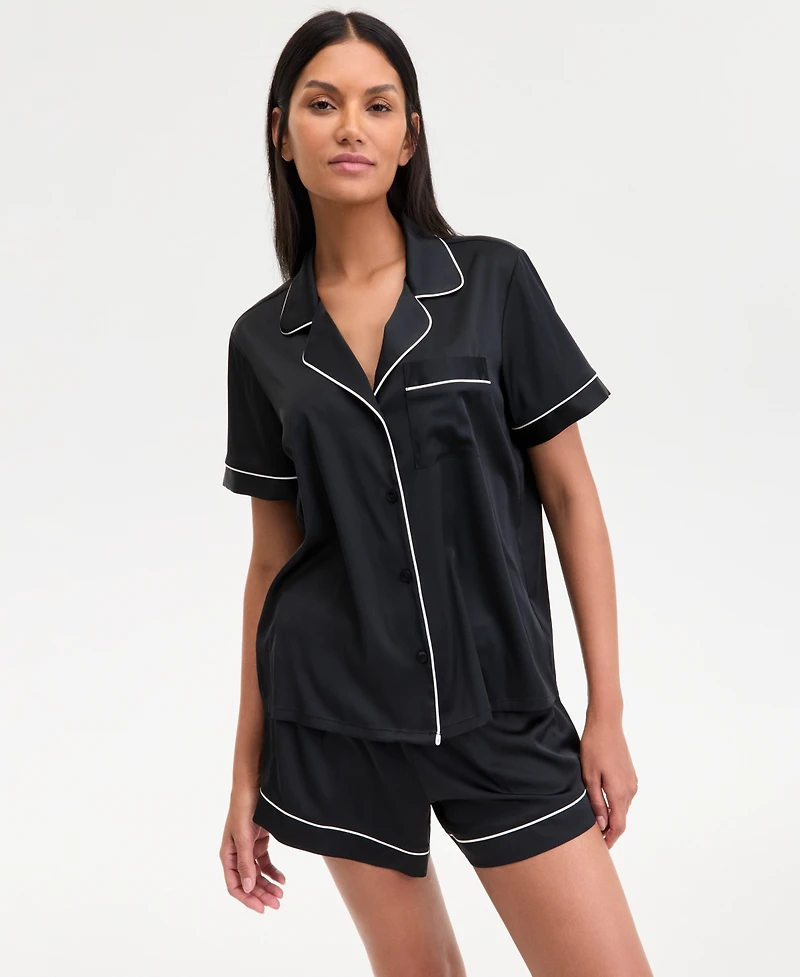 I.n.c International Concepts Women's Stretch Satin Short-Sleeve Pajama Set