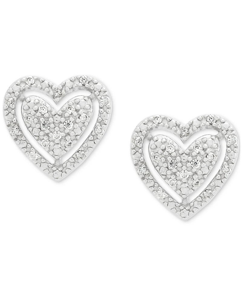 2-Pc. Set Diamond Heart Pendant Necklace & Matching Stud Earrings (1/4 ct. t.w.) in Sterling Silver