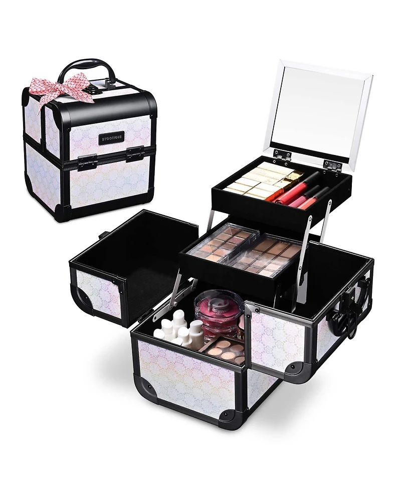 Byootique Makeup Train Case Cosmetic Organizer w/ Mirror Artist Grace ForgetMeNot