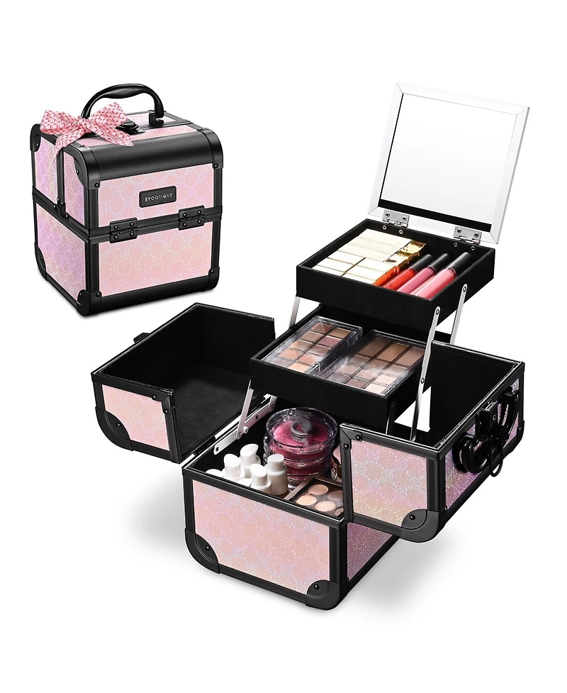 Byootique Makeup Train Case Cosmetic Organizer w/ Mirror Artist Grace ForgetMeNot