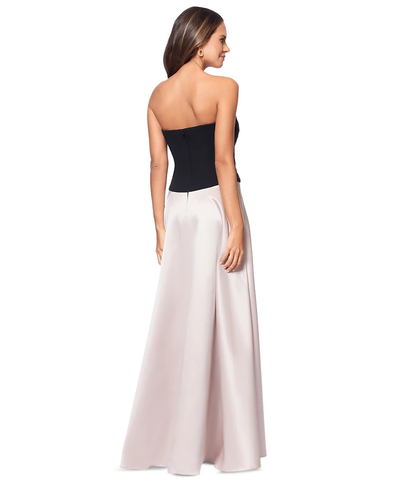 Xscape Women's Strapless Pleated-Top Mixed-Media Gown
