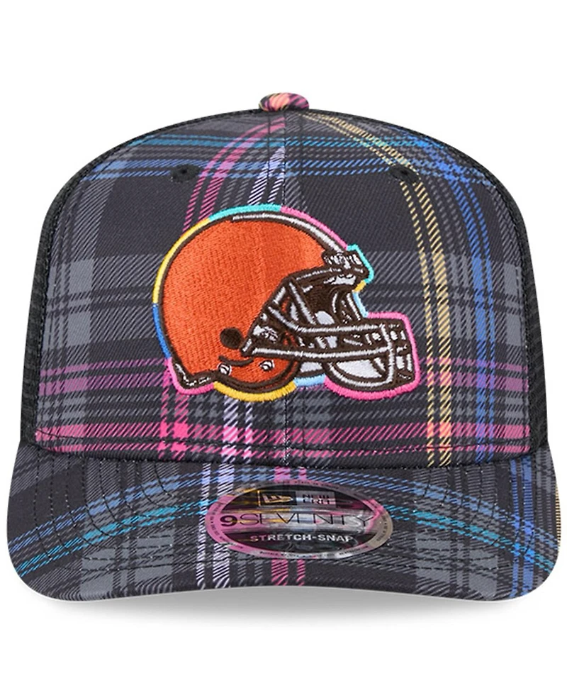 New Era Men's Black Cleveland Browns 2024 Nfl Crucial Catch Plaid 9SEVENTY Trucker Snapback Hat