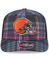 New Era Men's Black Cleveland Browns 2024 Nfl Crucial Catch Plaid 9SEVENTY Trucker Snapback Hat