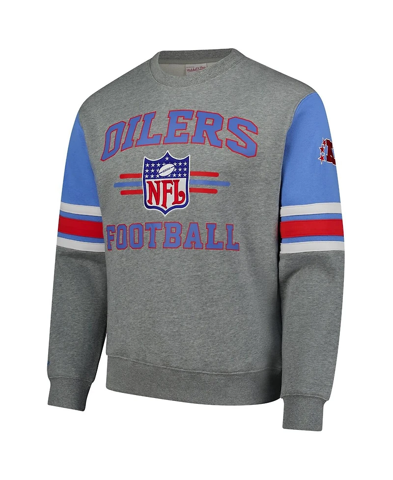 Mitchell & Ness Men's Heather Gray Houston Oilers All Over 4.0 Vintage Logo Pullover Sweatshirt