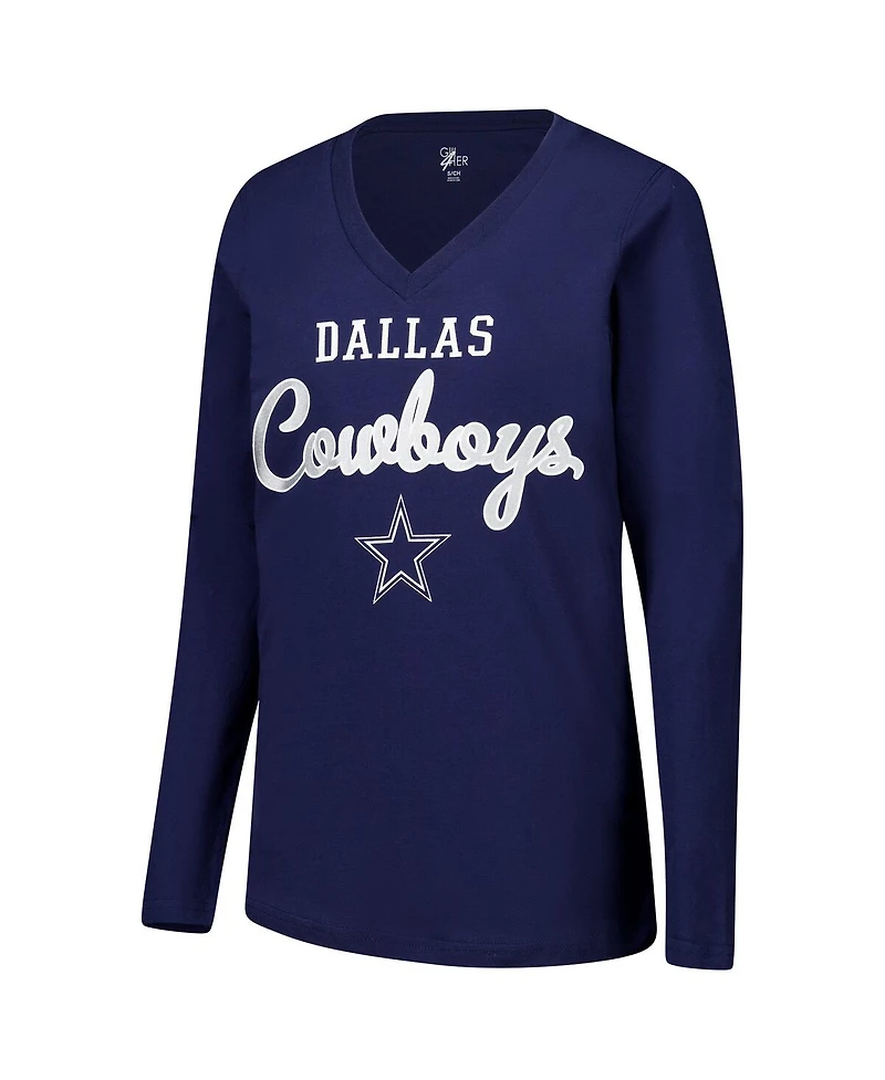 G-iii 4Her by Carl Banks Women's Navy Dallas Cowboys Post Season Long Sleeve V-Neck T-Shirt