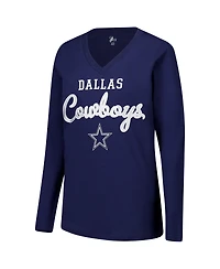 G-iii 4Her by Carl Banks Women's Navy Dallas Cowboys Post Season Long Sleeve V-Neck T-Shirt