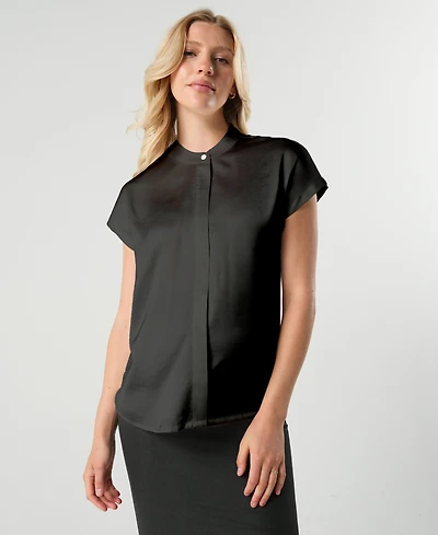 Marion Maternity Short Sleeve Satin Shell Top with Concealed Nursing Zip