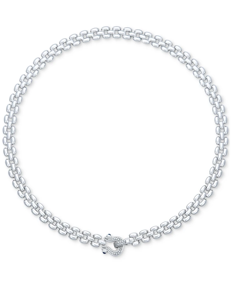 Diamond Horseshoe Clasp Panther Link 18" Collar Necklace (1/5 ct. t.w.) in Sterling Silver