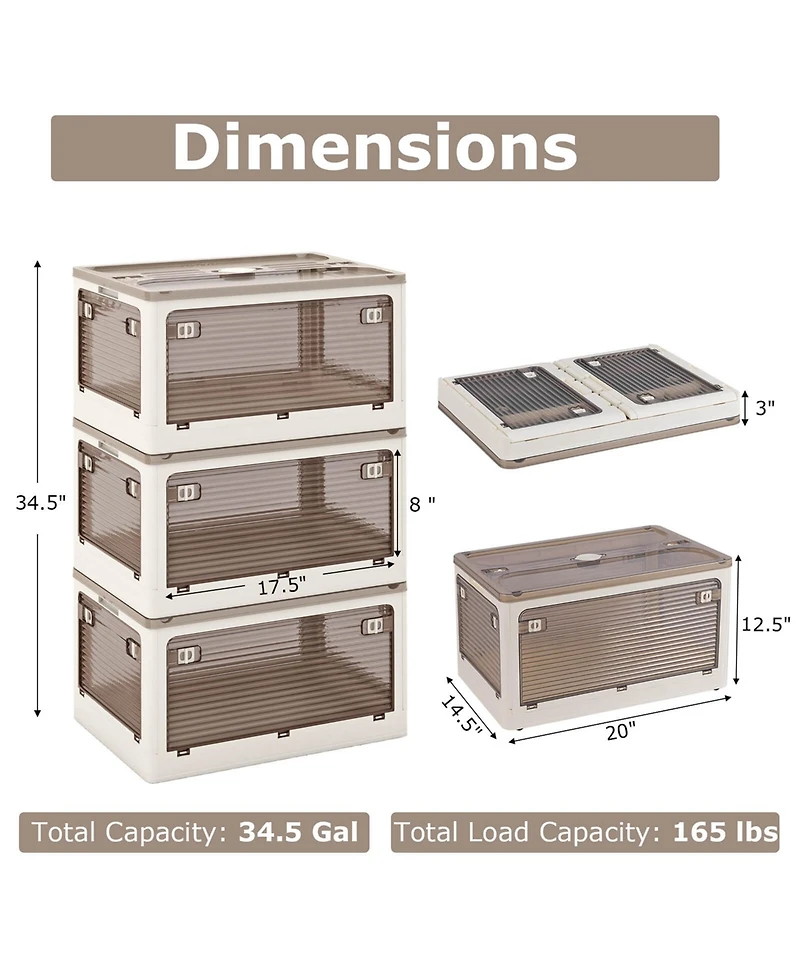 Costway Pack Stackable Storage Bins with Lids 34.5 Gallon Collapsible Plastic Container Box