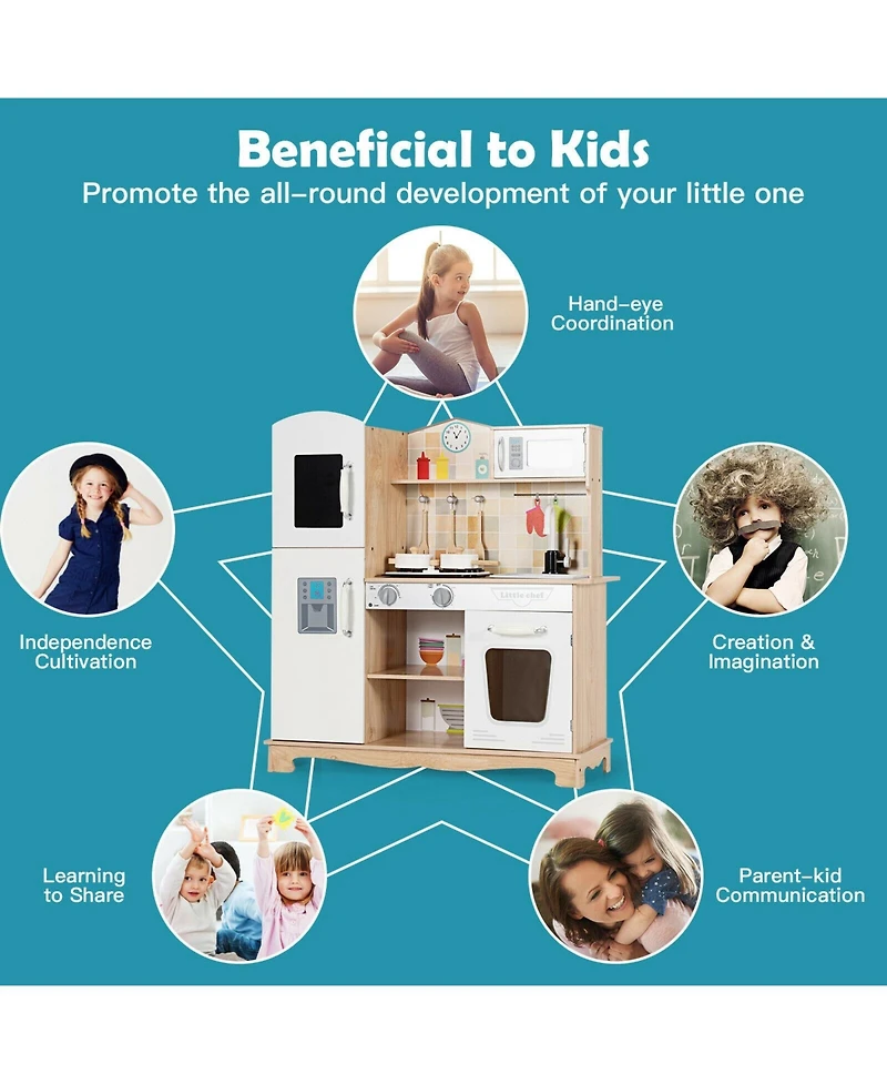 Sugift Wooden Kids Pretend Kitchen Playset Cooking Play Toy with Utensils and Sound