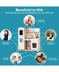 Sugift Wooden Kids Pretend Kitchen Playset Cooking Play Toy with Utensils and Sound