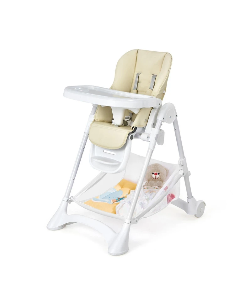 Gouun Baby Convertible Folding Adjustable High Chair with Wheel Tray Storage Basket