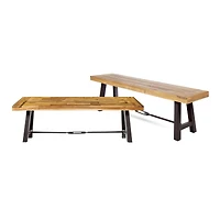 Acacia Wood Dining Bench–Indoor/Outdoor Bench for Living Room or Patio(2PK)-The Pop Home