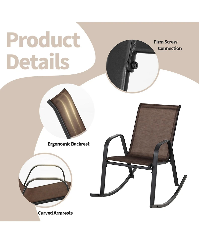 Gouun Set of 2 Heavy-Duty Metal Patio Rocking Chair with Breathable Seat Fabric