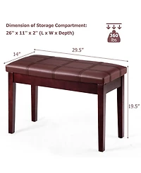 Gymax Pu Leather Piano Keyboard Bench Padded Cushion Double Seat Storage