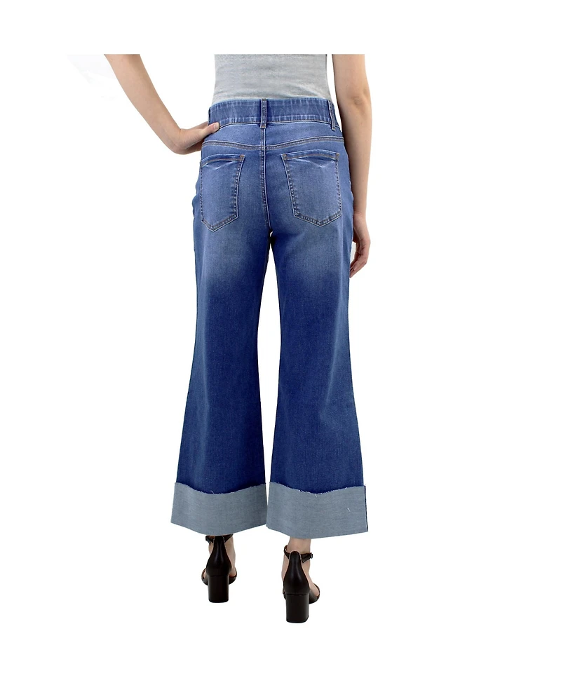 Indigo Poppy Women's 5 Pockets Wide Cuff Leg Jean