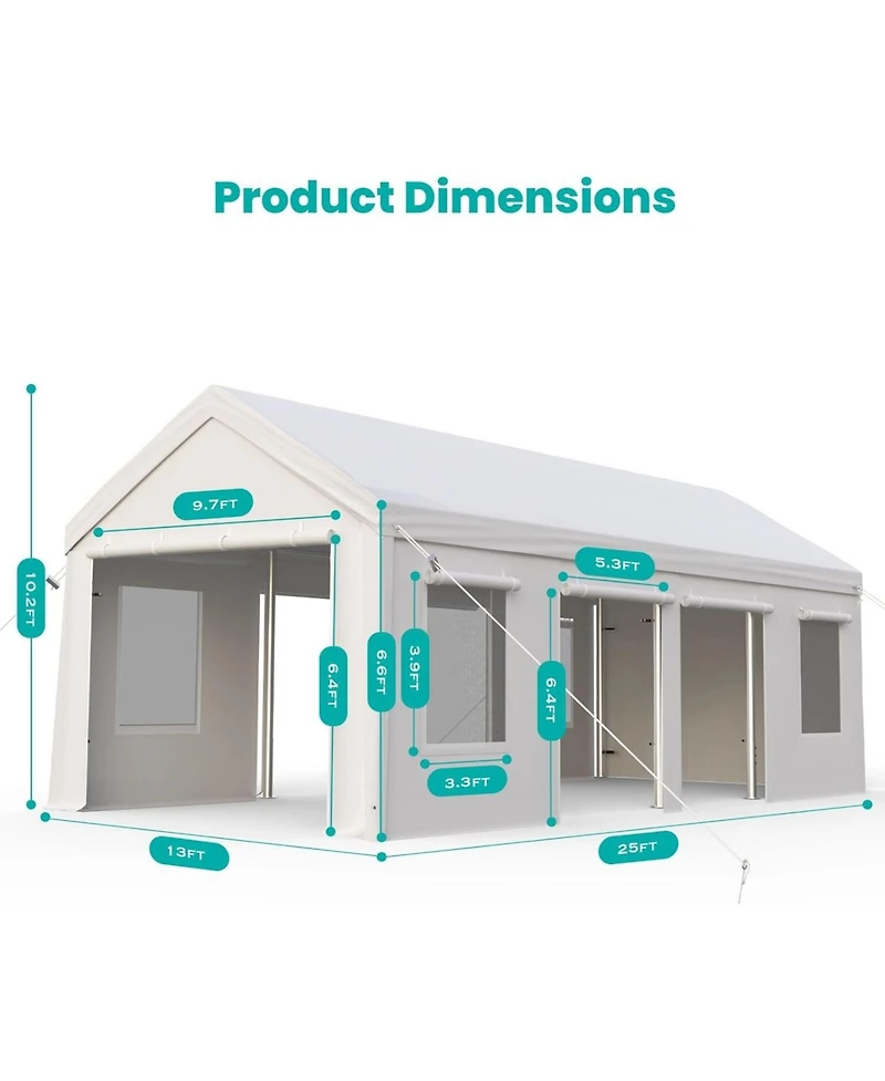 gaomon Carport Heavy Duty, 13x25ft Portable Carport with Reinforced Steel Poles, Upgraded Portable Garage with Doors & Window, Uv Resistant All-Season