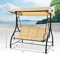 Converting Outdoor Swing Canopy Hammock 3 Seats Patio Deck Furniture beige