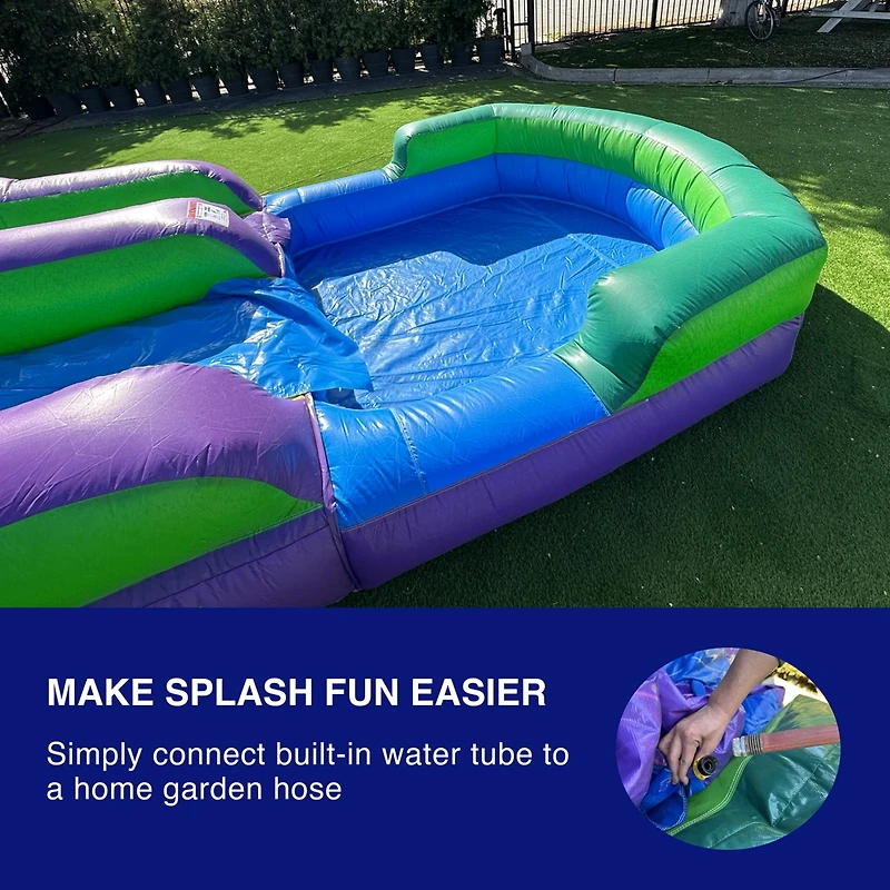 HeroKiddo 16 Purple Tropical Inflatable Water Slide with Attached Pool (No Blower Included), Commercial Grade, Wet Dry Use