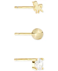 Cubic Zirconia, Bead & Horse 3-Pc. Set Stud Earrings (7/8 ct. t.w.) 14k Gold Over Sterling Silver (also Silver)