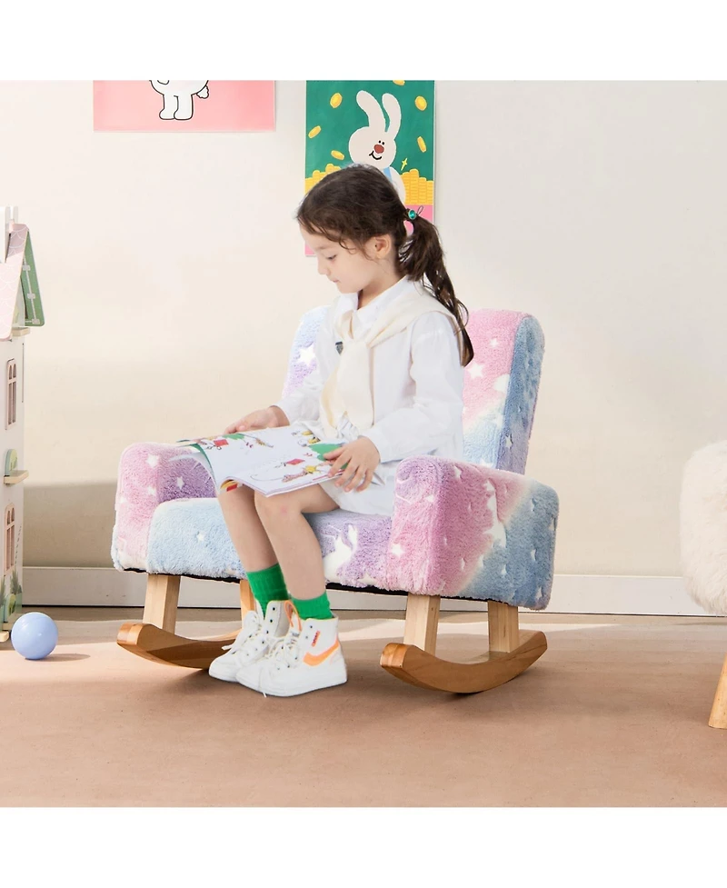 Gouun Kids Rocking Chair Upholstered Flannel Children Rocker with Solid Poplar Wood Rocking Feet