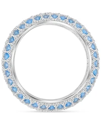 Blue & White Cubic Zirconia Multirow Wide Width Band Sterling Silver