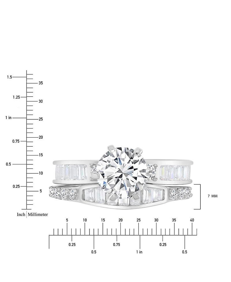 Cubic Zirconia Round & Baguette Bridal Set Sterling Silver