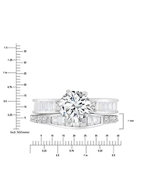 Cubic Zirconia Round & Baguette Bridal Set Sterling Silver