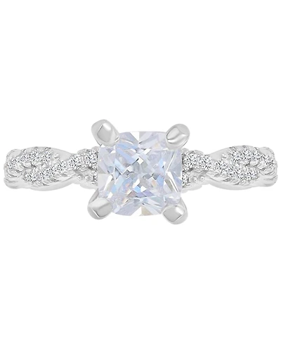Cubic Zirconia Cushion & Round Rope Style Promise or Engagement Ring