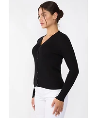 Jennie Liu Women's 100% Cashmere V-Neck Cardigan Sweater | Ribbed Tissue Weight Sweaters