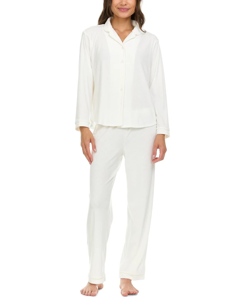 Flora by Flora Nikrooz Women's Addie Printed Velour Long Sleeve Pajama Set