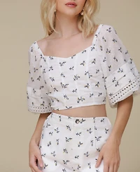 Avec Les Filles Women's Cotton Balloon-Sleeve Top