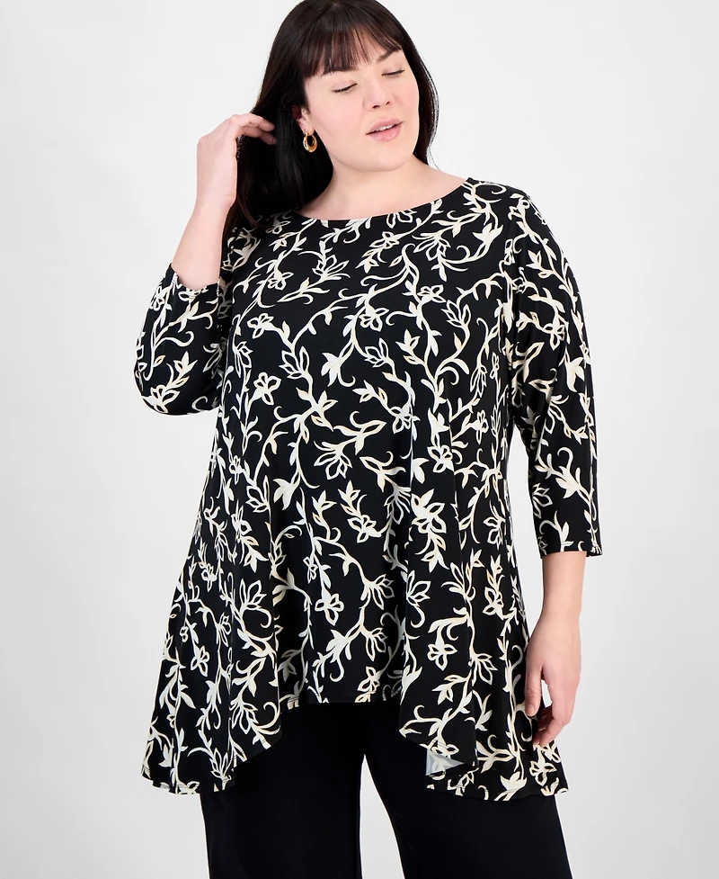 Jm Collection Plus Size Printed High-Low Swing Top, Exclusively at Macy's