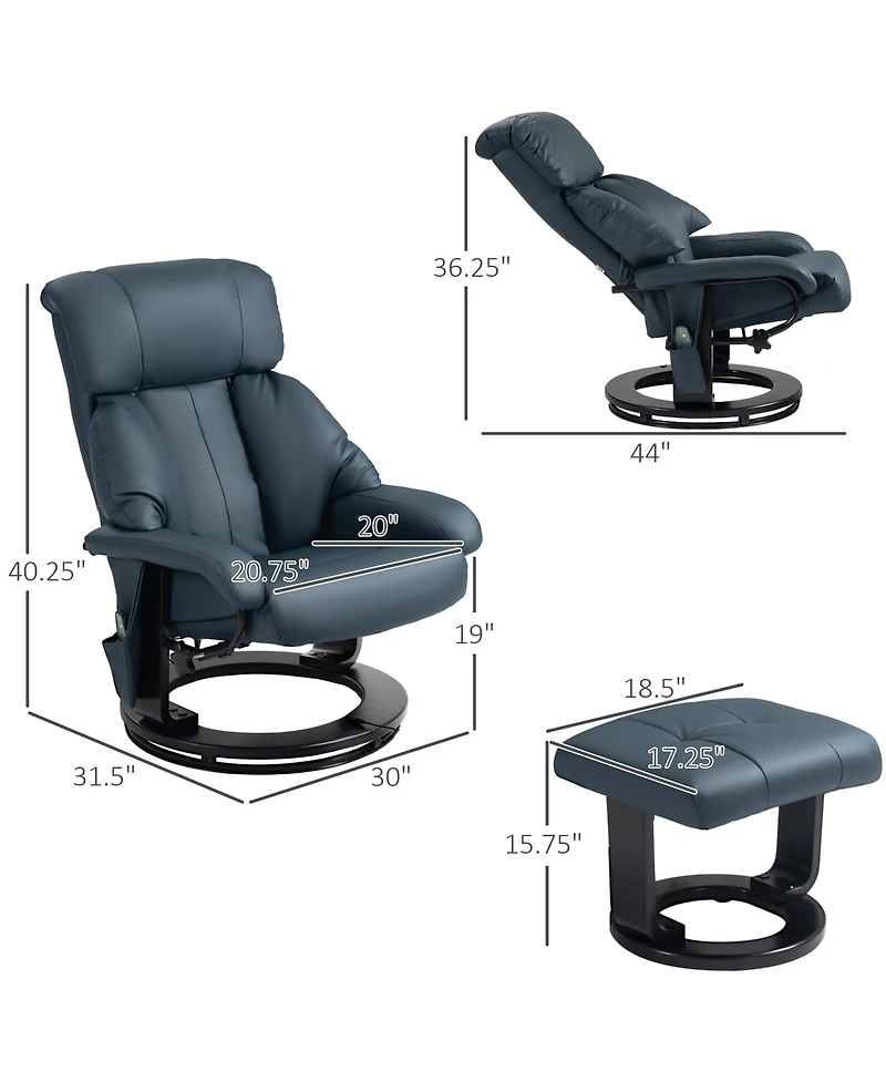 Homcom Massage Recliner Chair with Footstool, 360° Swivel Recliner,