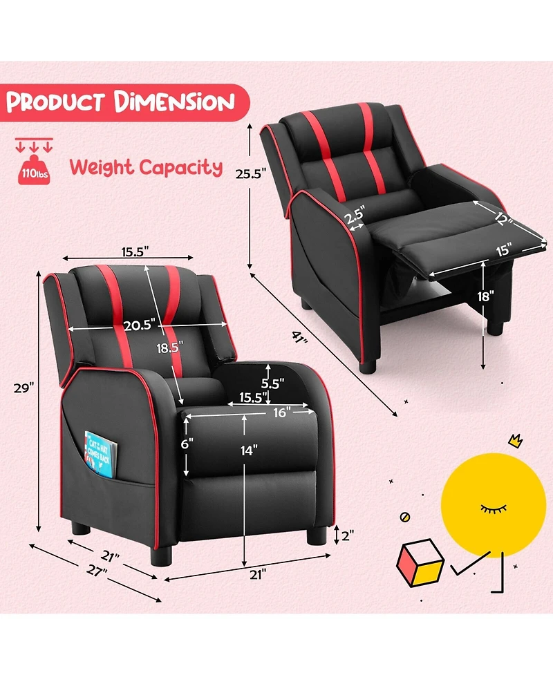 Gouun Kids Recliner Chair with Side Pockets and Footrest