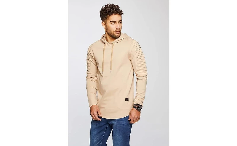 Leif Nelson LN6369 Men's Light Hooded Sweatshirt M, Beige