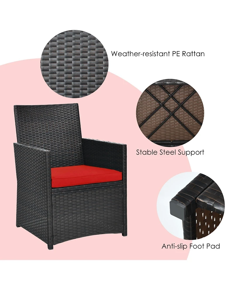 Gouun 3 Pieces Patio Rattan Furniture Set with Cushion and Sofa Armrest