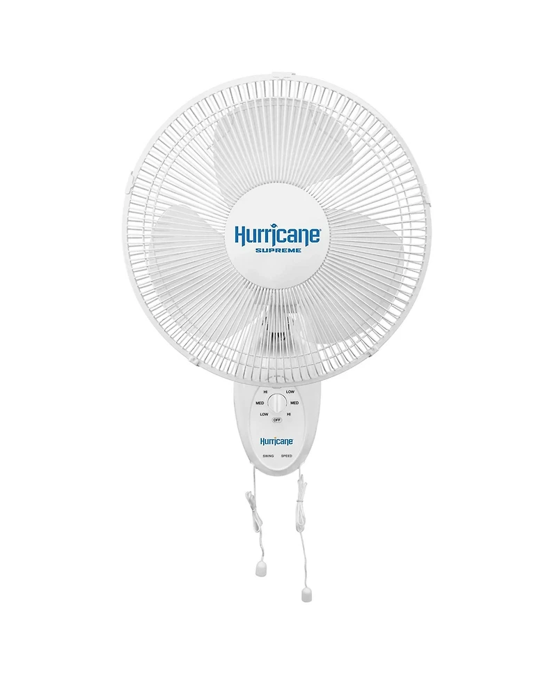 Hurricane Supreme 12 Inch Oscillating 3 Speed Portable Wall Mount Fan, White