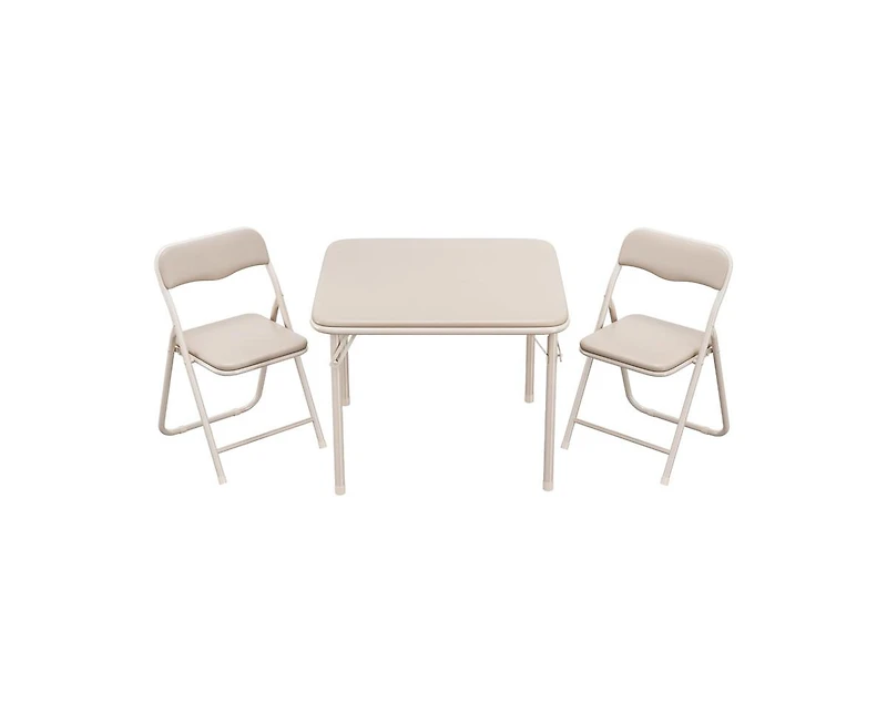 Boys and Girls Folding Table and Chairs Set of 3, Portable Table and Chair with Pu Soft Cushion, No Installation Required, Suitable for Eating